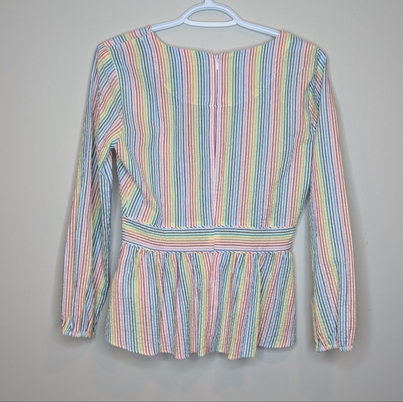 NWT J. Crew V-neck Peplum Top in Rainbow Seersucker Woman's XS - Picture 2 of 11
